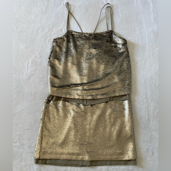 Banana Republic Gold Sequin Dress Size 4 - Picture 1 of 6